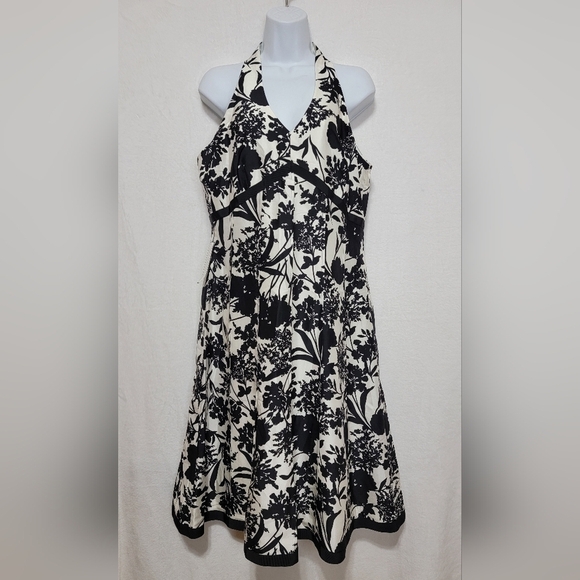 Ann Taylor Dresses & Skirts - Women's Ann Taylor Floral Silk Halter Dress, Black/White, Size 12, NWT